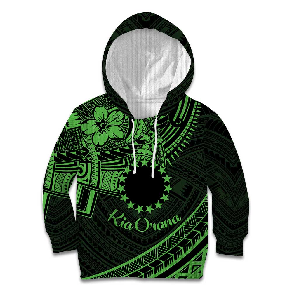 Kia Orana Cook Islands Kid Hoodie Circle Stars With Floral Green Pattern LT01