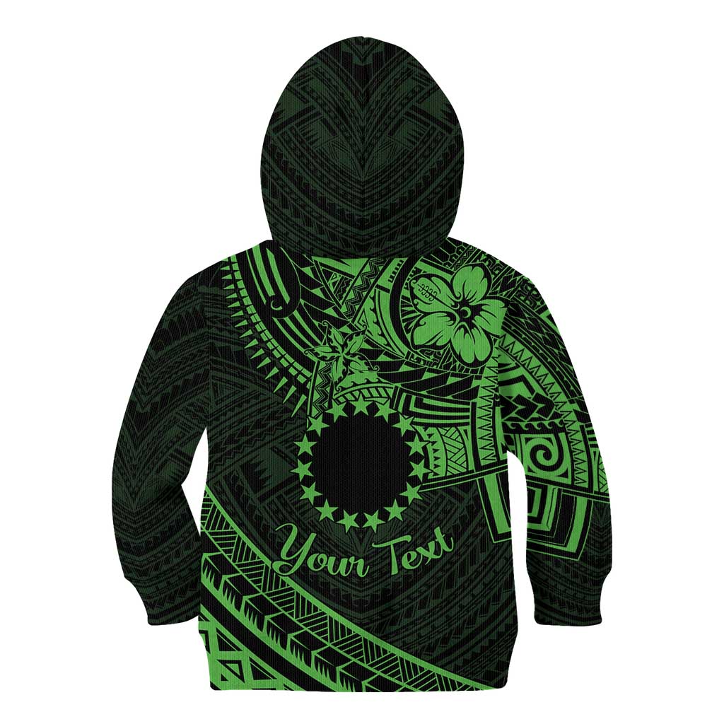 Kia Orana Cook Islands Kid Hoodie Circle Stars With Floral Green Pattern LT01
