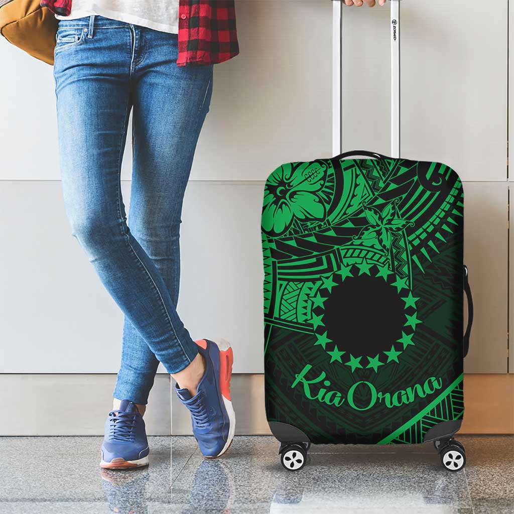Kia Orana Cook Islands Luggage Cover Circle Stars With Floral Green Pattern LT01