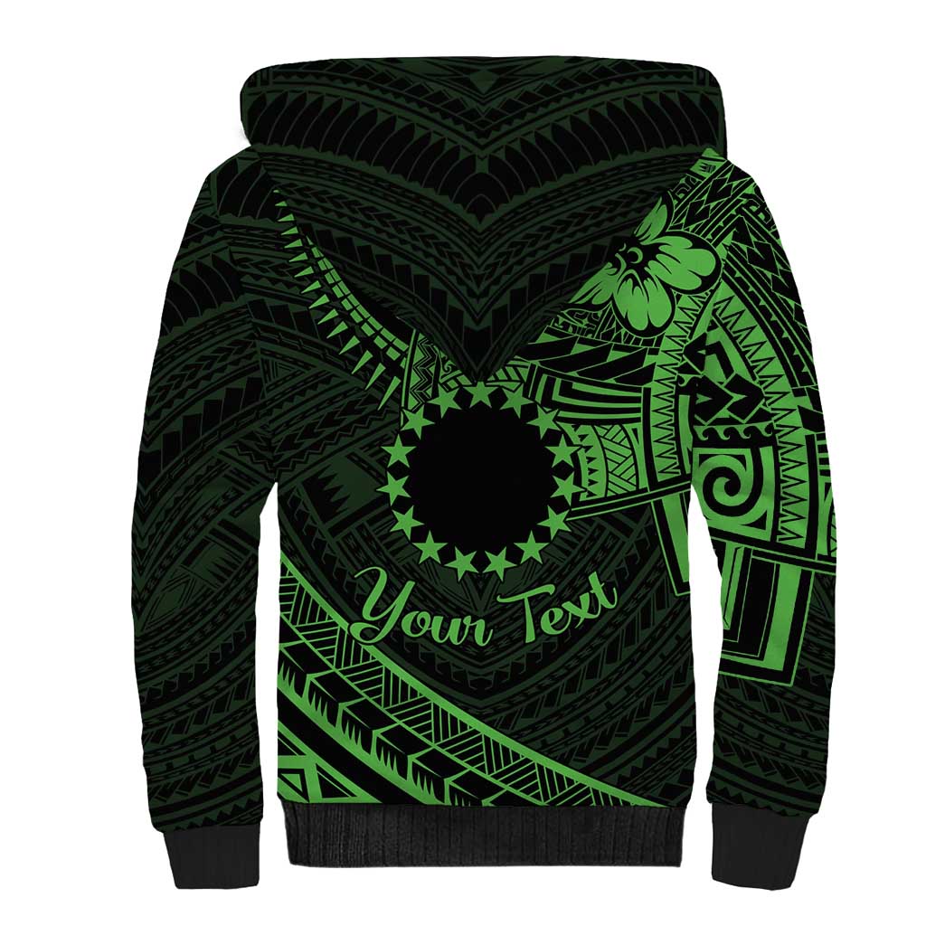 Kia Orana Cook Islands Sherpa Hoodie Circle Stars With Floral Green Pattern LT01