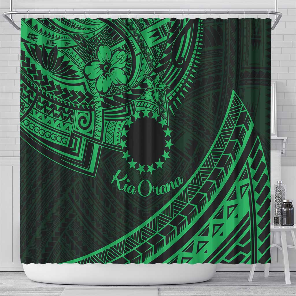 Kia Orana Cook Islands Shower Curtain Circle Stars With Floral Green Pattern LT01