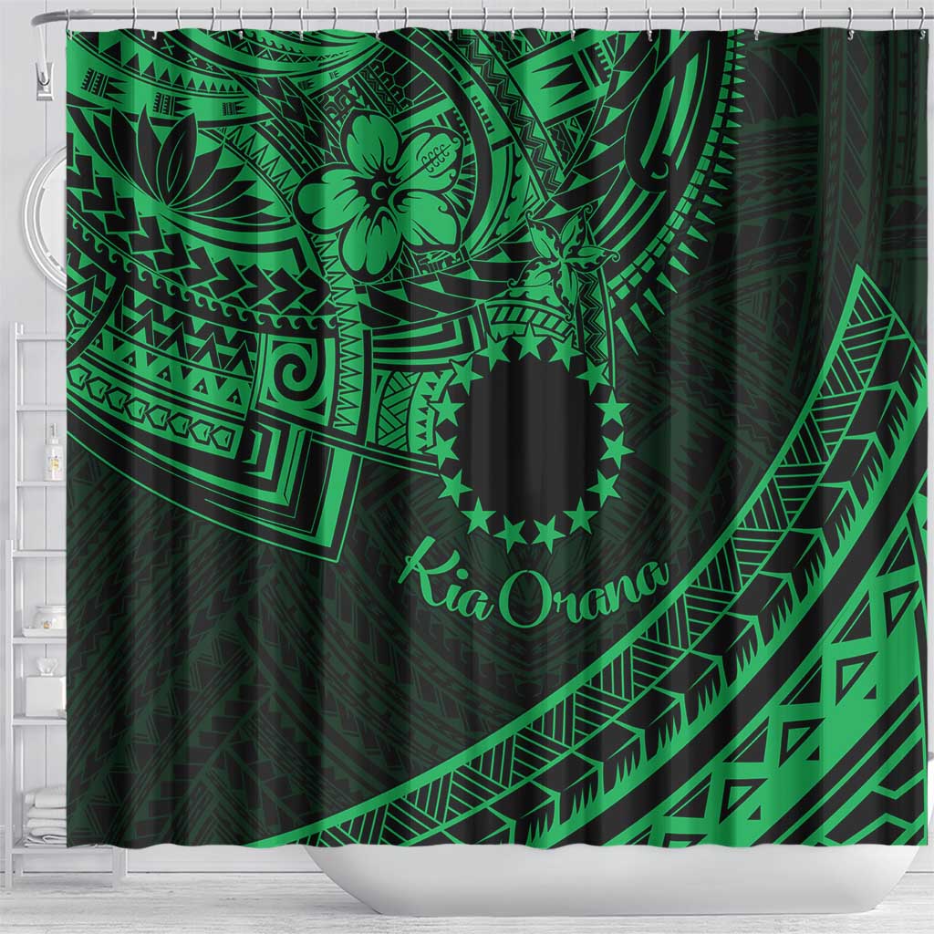 Kia Orana Cook Islands Shower Curtain Circle Stars With Floral Green Pattern LT01