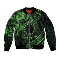 Kia Orana Cook Islands Sleeve Zip Bomber Jacket Circle Stars With Floral Green Pattern LT01