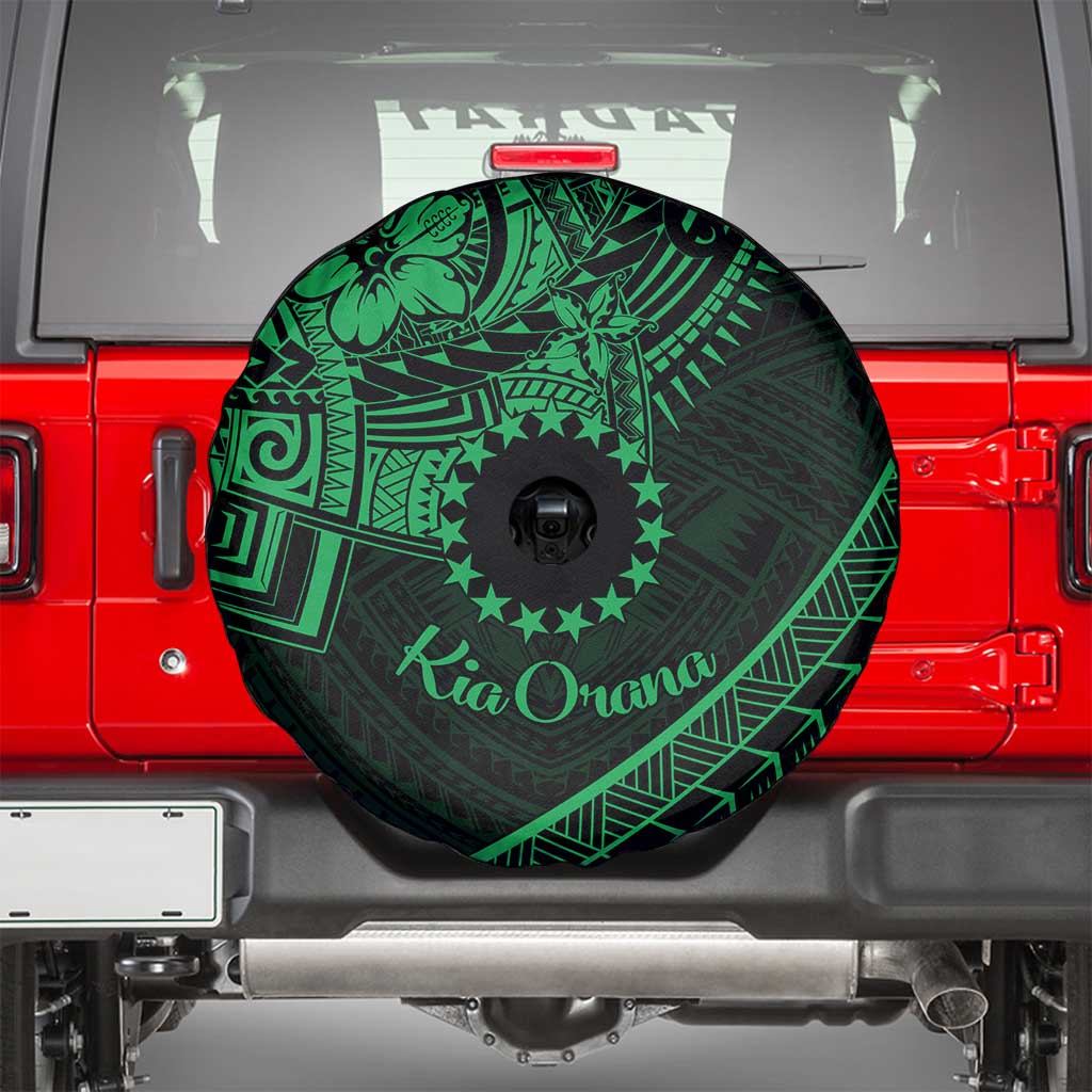 Kia Orana Cook Islands Spare Tire Cover Circle Stars With Floral Green Pattern LT01