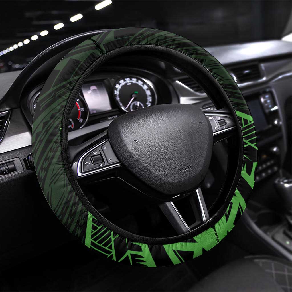 Kia Orana Cook Islands Steering Wheel Cover Circle Stars With Floral Green Pattern LT01