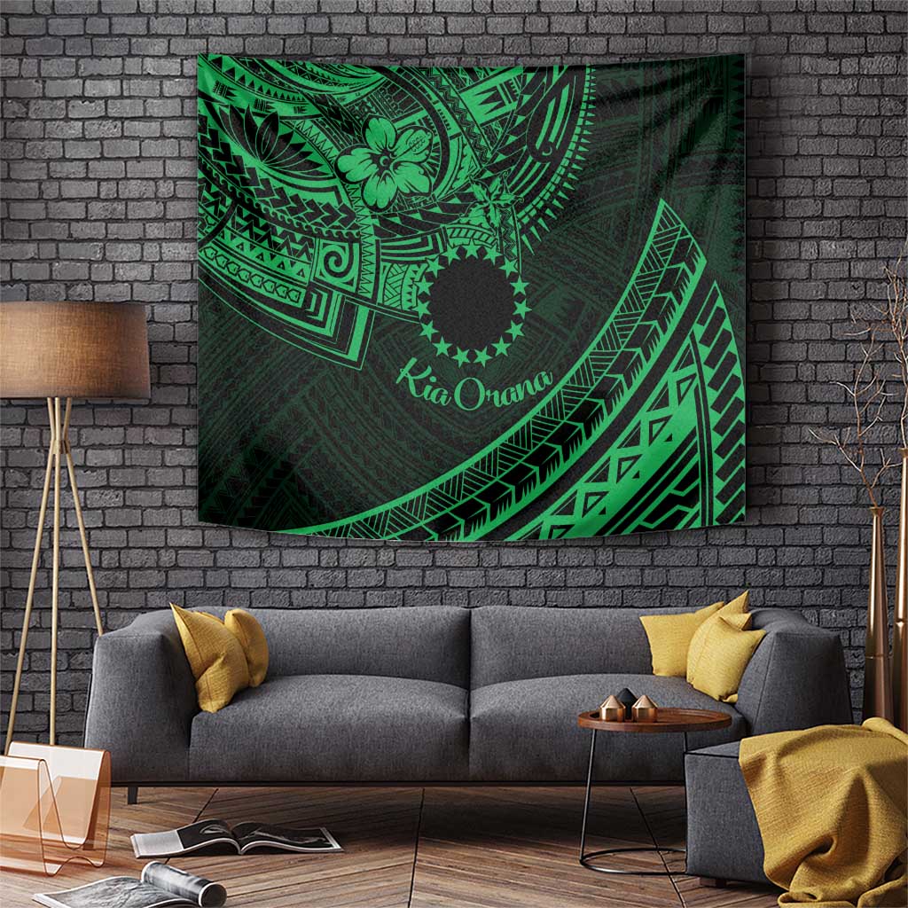 Kia Orana Cook Islands Tapestry Circle Stars With Floral Green Pattern LT01