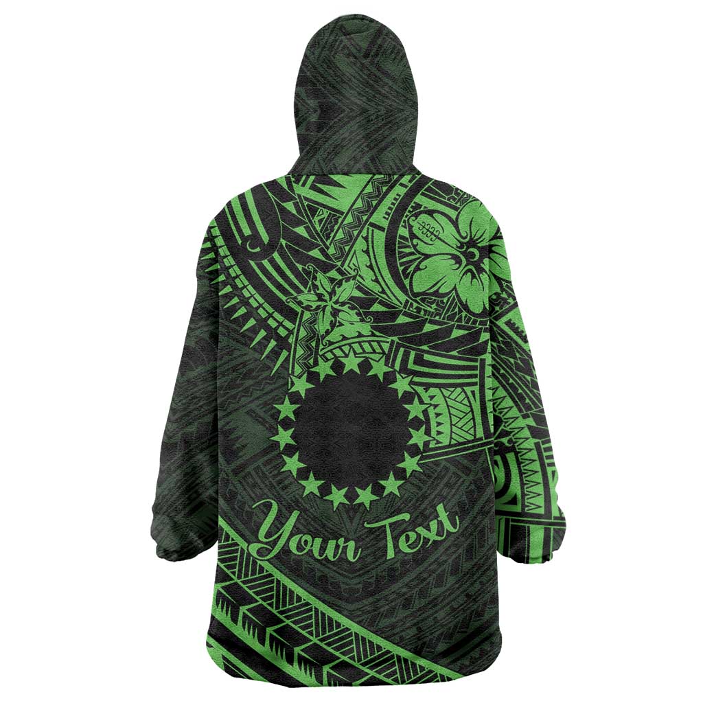Kia Orana Cook Islands Wearable Blanket Hoodie Circle Stars With Floral Green Pattern LT01