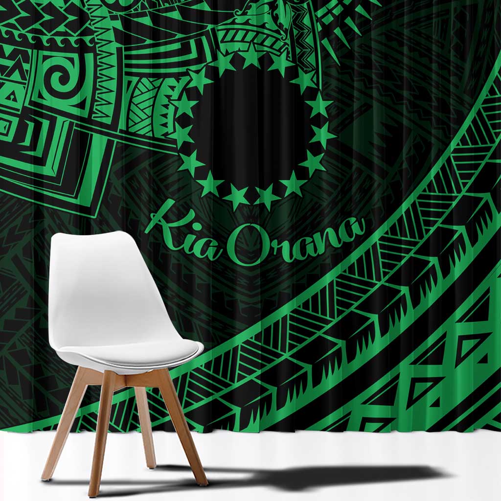 Kia Orana Cook Islands Window Curtain Circle Stars With Floral Green Pattern LT01