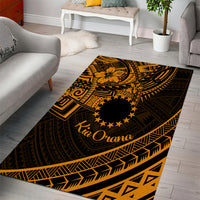 Kia Orana Cook Islands Area Rug Circle Stars With Floral Gold Pattern LT01 - Polynesian Pride