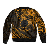 Kia Orana Cook Islands Bomber Jacket Circle Stars With Floral Gold Pattern LT01 - Polynesian Pride