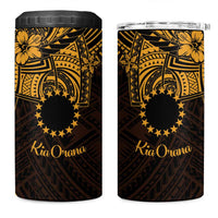 Kia Orana Cook Islands 4 in 1 Can Cooler Tumbler Circle Stars With Floral Gold Pattern