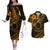 Kia Orana Cook Islands Couples Matching Off The Shoulder Long Sleeve Dress and Hawaiian Shirt Circle Stars With Floral Gold Pattern LT01 Gold - Polynesian Pride