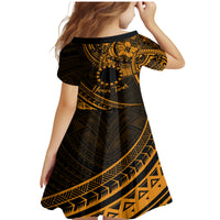 Kia Orana Cook Islands Family Matching Mermaid Dress and Hawaiian Shirt Circle Stars With Floral Gold Pattern LT01 - Polynesian Pride
