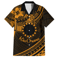 Kia Orana Cook Islands Family Matching Puletasi Dress and Hawaiian Shirt Circle Stars With Floral Gold Pattern LT01 Dad's Shirt - Short Sleeve Gold - Polynesian Pride