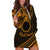 Kia Orana Cook Islands Hoodie Dress Circle Stars With Floral Gold Pattern LT01 Gold - Polynesian Pride