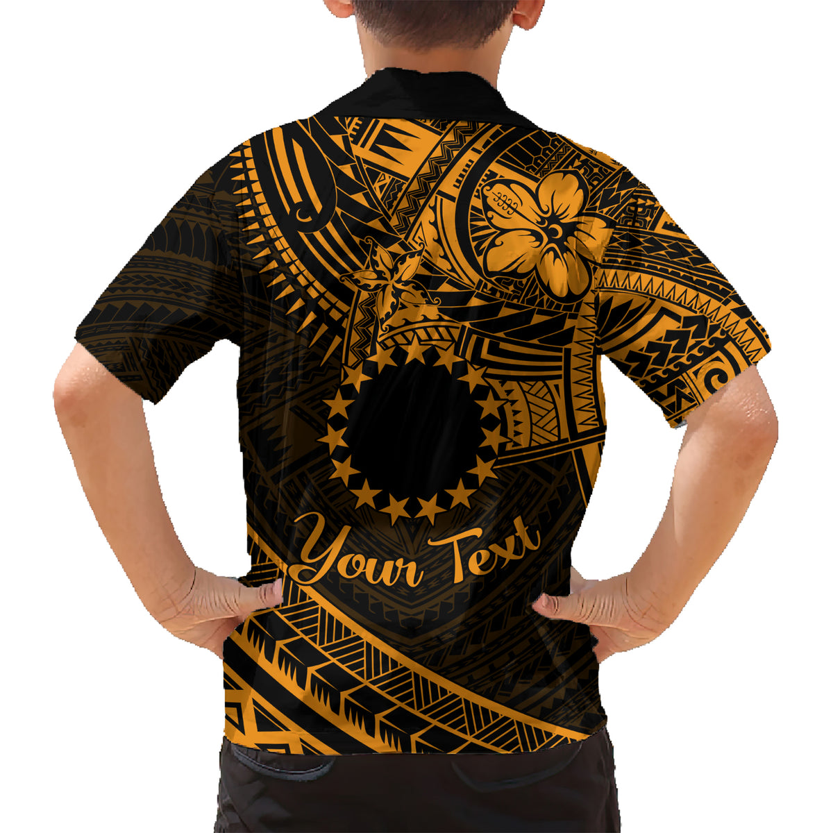 Kia Orana Cook Islands Kid Hawaiian Shirt Circle Stars With Floral Gold Pattern LT01 - Polynesian Pride