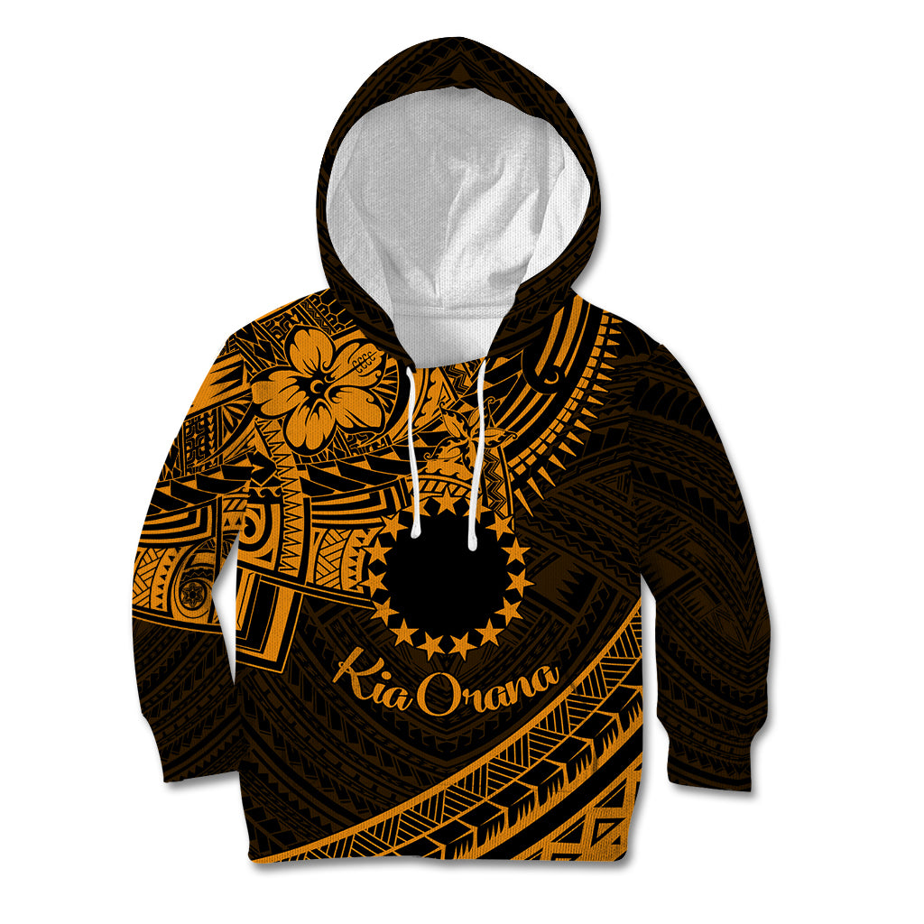 Kia Orana Cook Islands Kid Hoodie Circle Stars With Floral Gold Pattern LT01 Hoodie Gold - Polynesian Pride