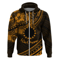 Kia Orana Cook Islands Zip Hoodie Circle Stars With Floral Gold Pattern LT01 Zip Hoodie Gold - Polynesian Pride