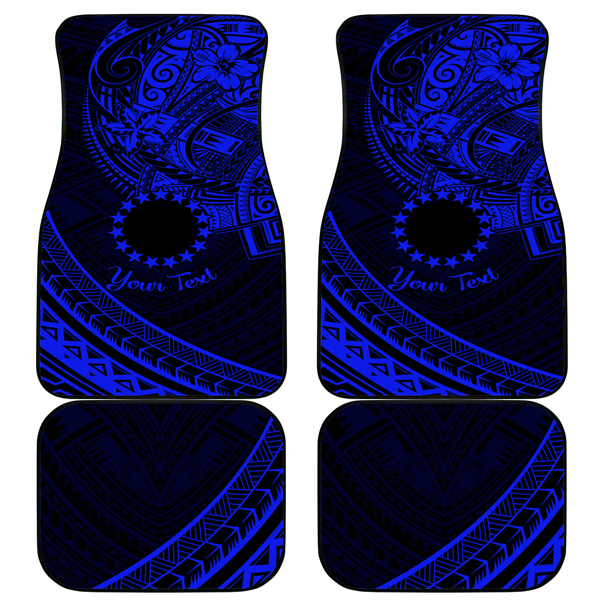 Kia Orana Cook Islands Car Mats Circle Stars With Floral Navy Blue Pattern LT01 Blue - Polynesian Pride