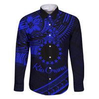 Kia Orana Cook Islands Family Matching Long Sleeve Bodycon Dress and Hawaiian Shirt Circle Stars With Floral Navy Blue Pattern LT01 Dad's Shirt - Long Sleeve Blue - Polynesian Pride