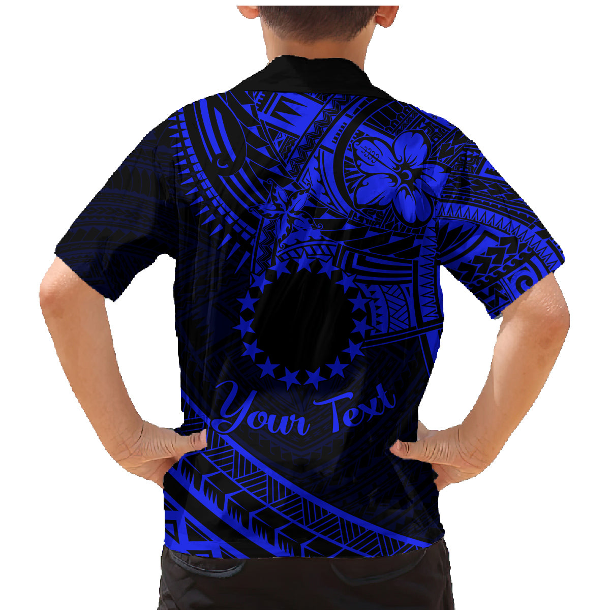 Kia Orana Cook Islands Family Matching Mermaid Dress and Hawaiian Shirt Circle Stars With Floral Navy Blue Pattern LT01 - Polynesian Pride