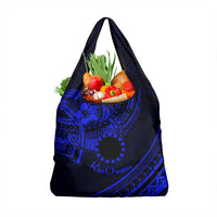 Kia Orana Cook Islands Grocery Bag Circle Stars With Floral Navy Blue Pattern LT01 1-pack One Size Blue - Polynesian Pride