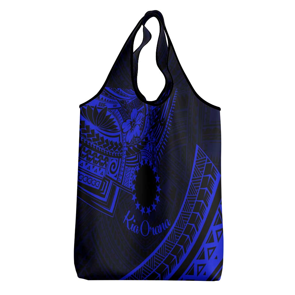 Kia Orana Cook Islands Grocery Bag Circle Stars With Floral Navy Blue Pattern LT01 - Polynesian Pride