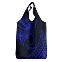 Kia Orana Cook Islands Grocery Bag Circle Stars With Floral Navy Blue Pattern LT01 - Polynesian Pride