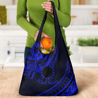 Kia Orana Cook Islands Grocery Bag Circle Stars With Floral Navy Blue Pattern LT01 - Polynesian Pride