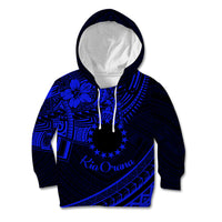 Kia Orana Cook Islands Kid Hoodie Circle Stars With Floral Navy Blue Pattern LT01 Hoodie Blue - Polynesian Pride