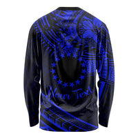 Kia Orana Cook Islands Long Sleeve Shirt Circle Stars With Floral Navy Blue Pattern LT01 - Polynesian Pride