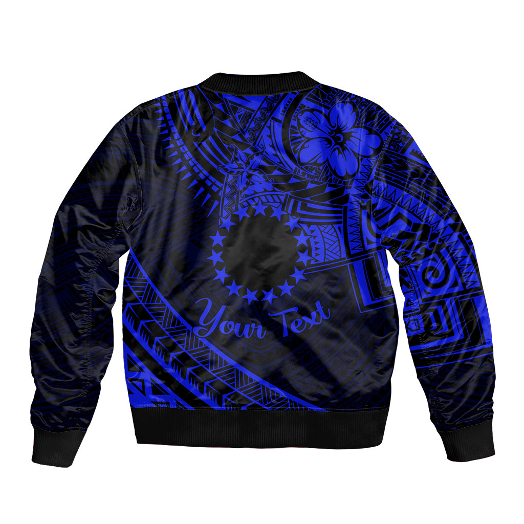 Kia Orana Cook Islands Sleeve Zip Bomber Jacket Circle Stars With Floral Navy Blue Pattern LT01 - Polynesian Pride