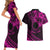 Kia Orana Cook Islands Couples Matching Short Sleeve Bodycon Dress and Hawaiian Shirt Circle Stars With Floral Pink Pattern LT01 - Polynesian Pride