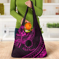 Kia Orana Cook Islands Grocery Bag Circle Stars With Floral Pink Pattern