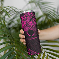 Kia Orana Cook Islands Skinny Tumbler Circle Stars With Floral Pink Pattern