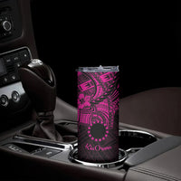 Kia Orana Cook Islands Skinny Tumbler Circle Stars With Floral Pink Pattern