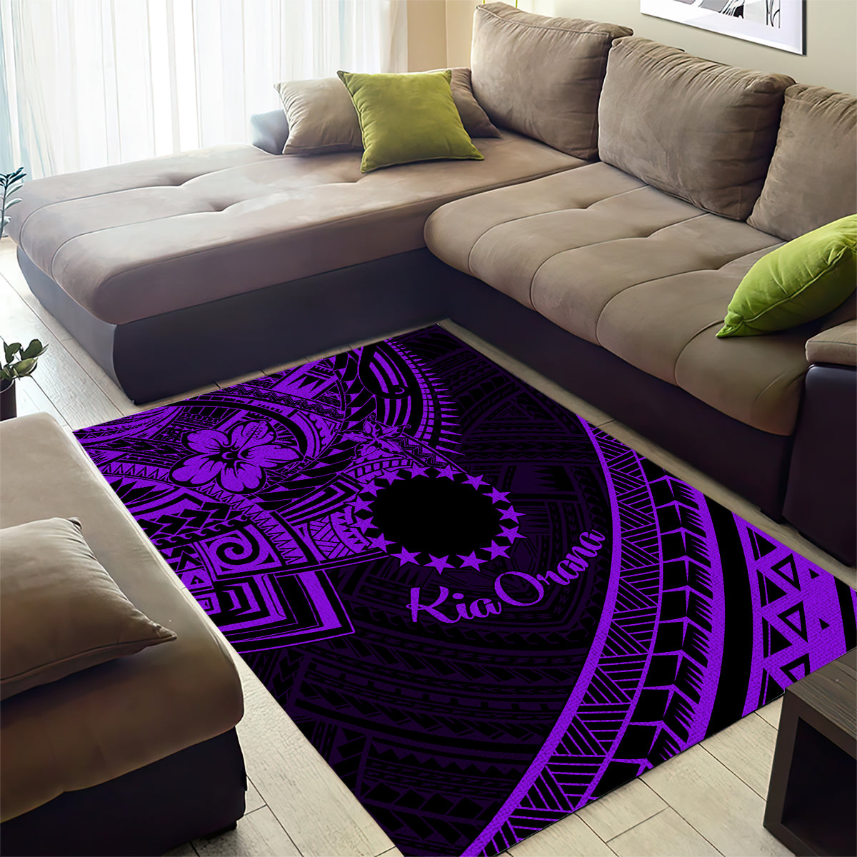 Kia Orana Cook Islands Area Rug Circle Stars With Floral Purple Pattern LT01 - Polynesian Pride