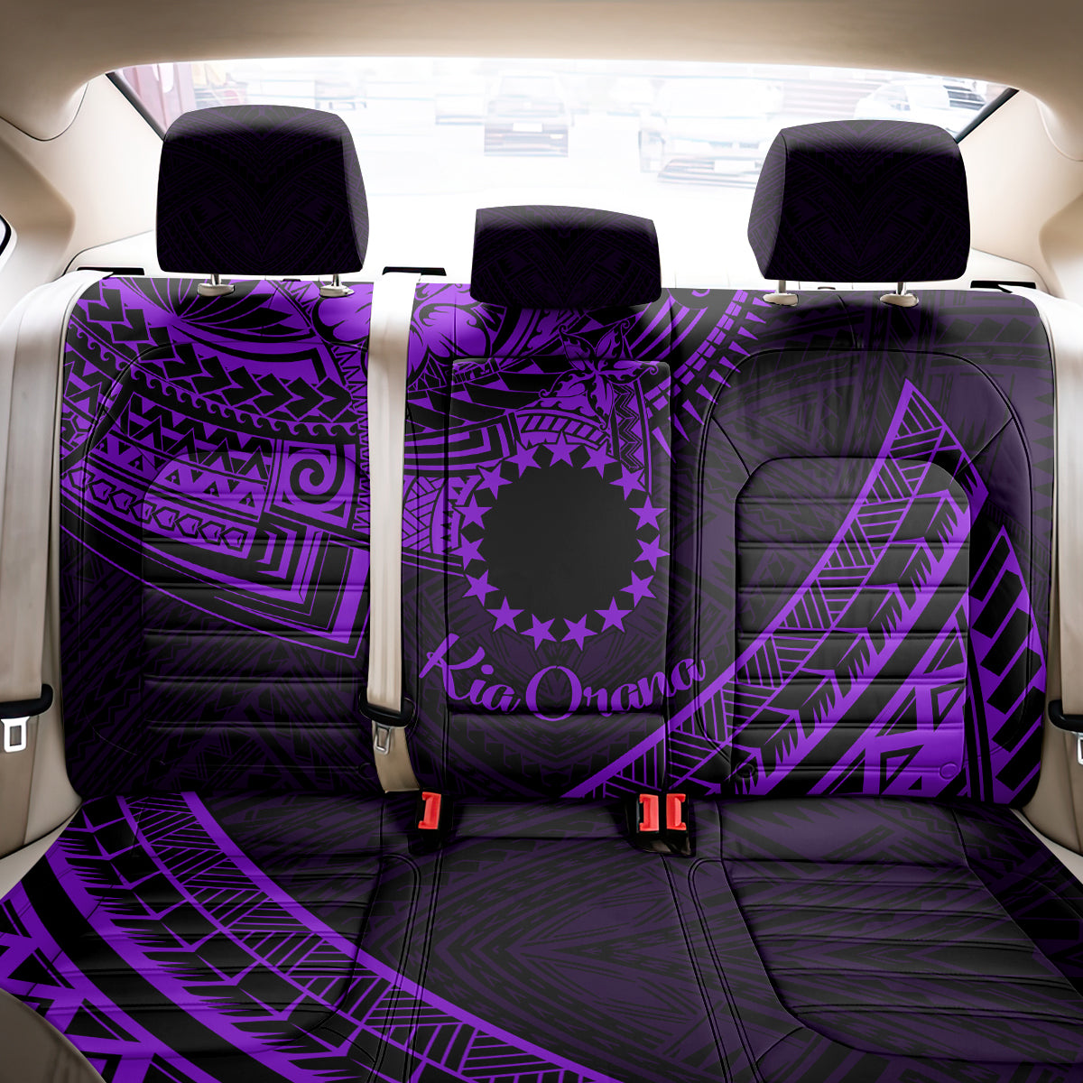 Kia Orana Cook Islands Back Car Seat Cover Circle Stars With Floral Purple Pattern LT01 - Polynesian Pride