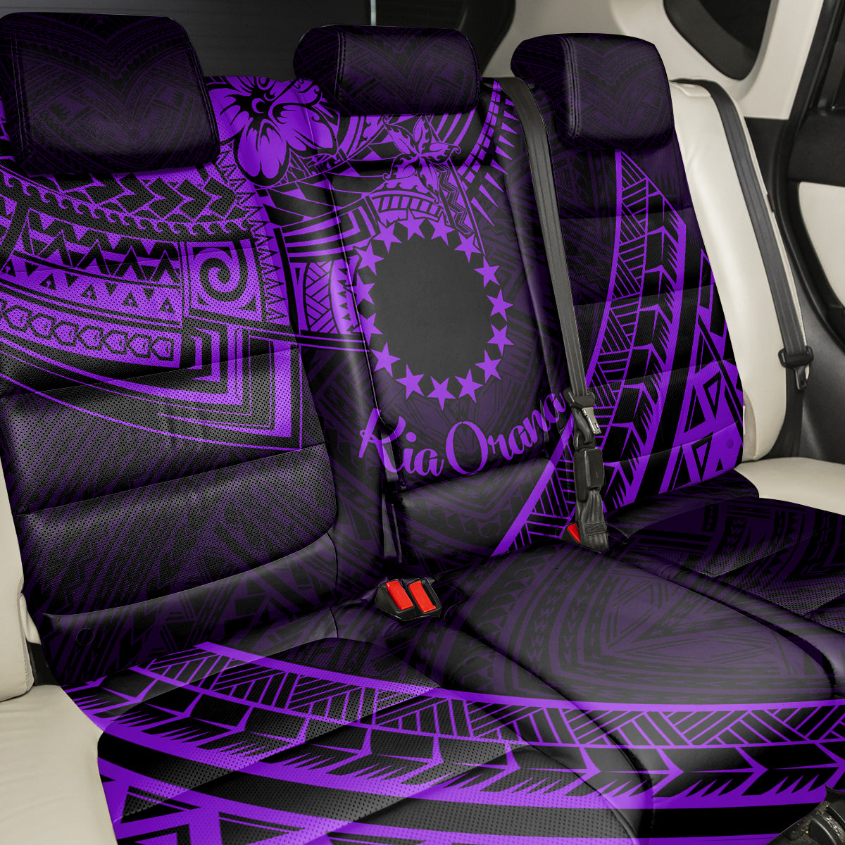 Kia Orana Cook Islands Back Car Seat Cover Circle Stars With Floral Purple Pattern LT01 - Polynesian Pride