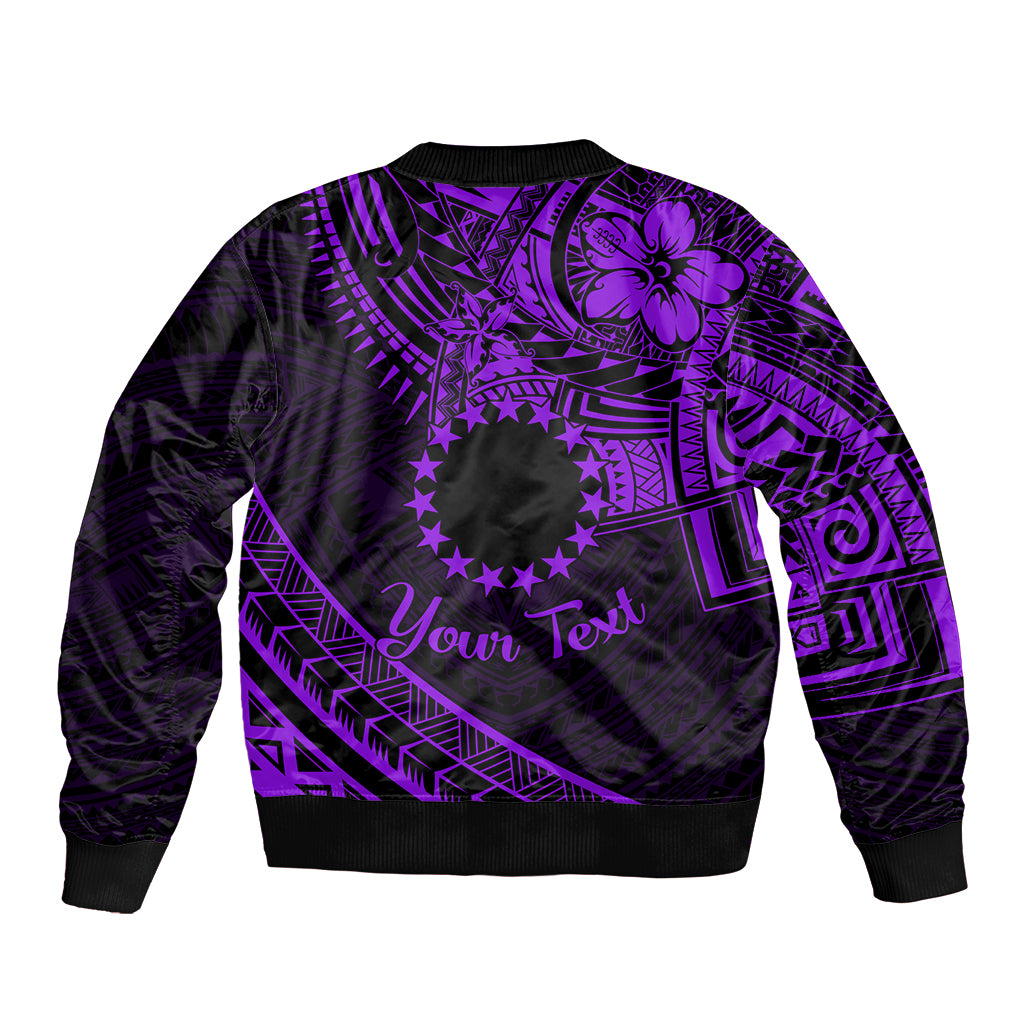 Kia Orana Cook Islands Bomber Jacket Circle Stars With Floral Purple Pattern LT01 - Polynesian Pride