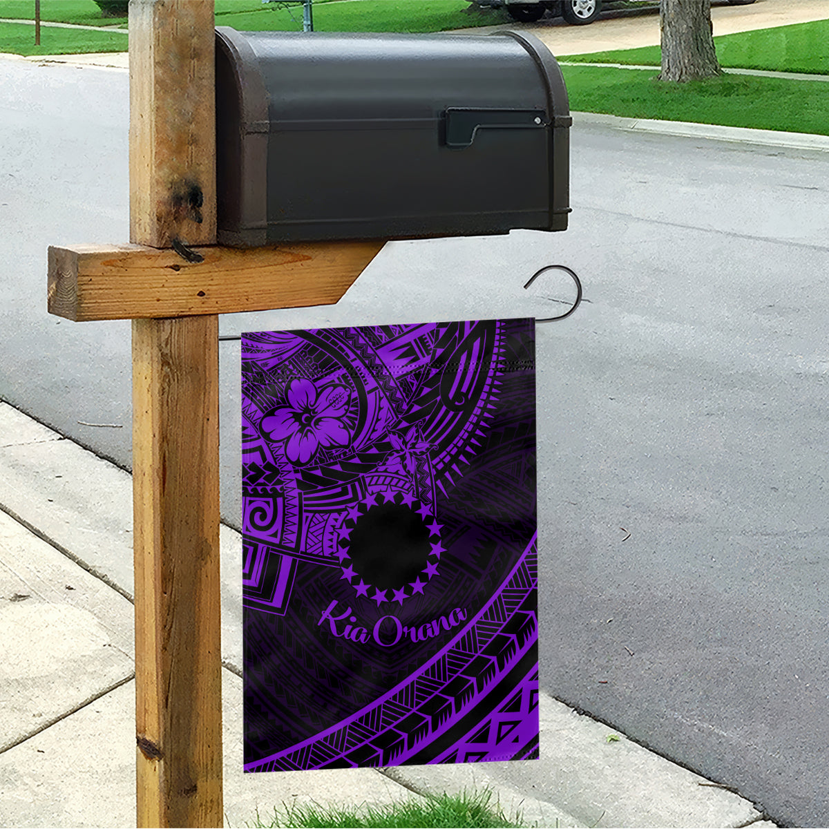 Kia Orana Cook Islands Garden Flag Circle Stars With Floral Purple Pattern LT01 - Polynesian Pride