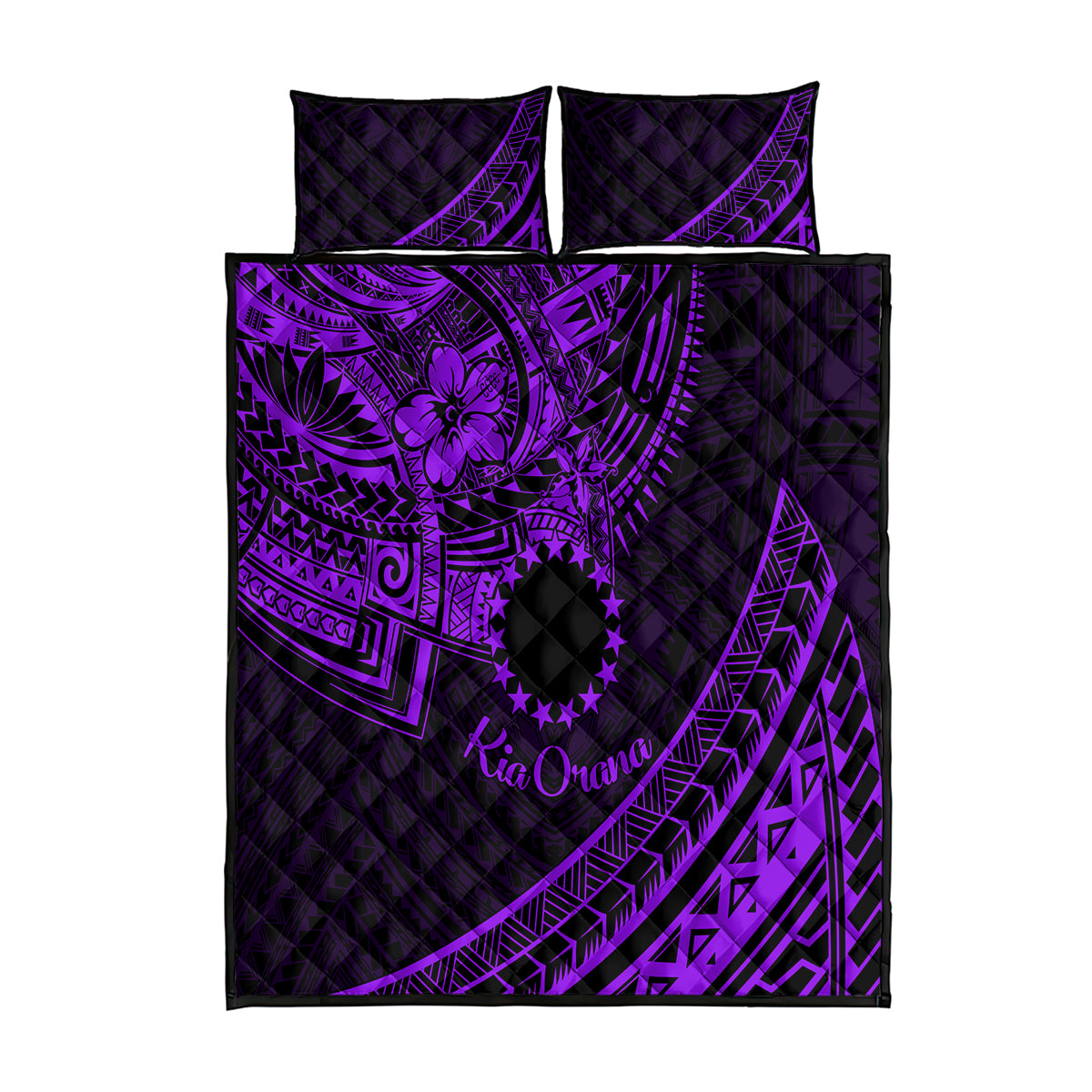 Kia Orana Cook Islands Quilt Bed Set Circle Stars With Floral Purple Pattern LT01 Purple - Polynesian Pride