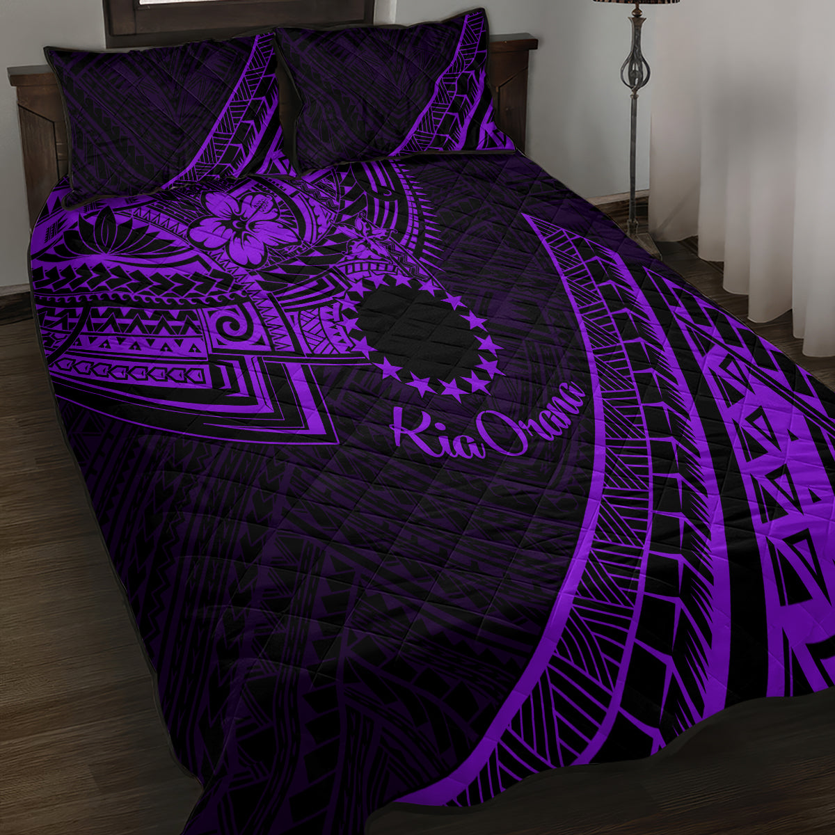 Kia Orana Cook Islands Quilt Bed Set Circle Stars With Floral Purple Pattern LT01 - Polynesian Pride