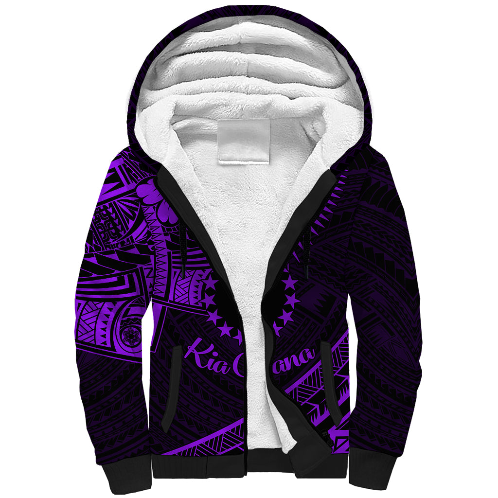 Kia Orana Cook Islands Sherpa Hoodie Circle Stars With Floral Purple Pattern LT01 Unisex Purple - Polynesian Pride
