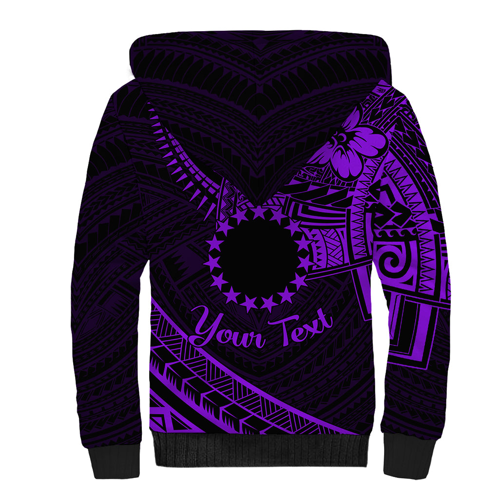 Kia Orana Cook Islands Sherpa Hoodie Circle Stars With Floral Purple Pattern LT01 - Polynesian Pride