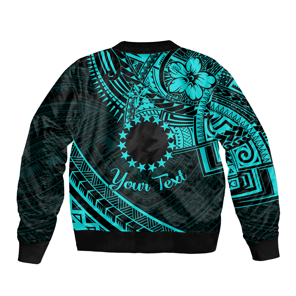 Kia Orana Cook Islands Bomber Jacket Circle Stars With Floral Turquoise Pattern LT01 - Polynesian Pride