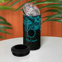 Kia Orana Cook Islands 4 in 1 Can Cooler Tumbler Circle Stars With Floral Turquoise Pattern