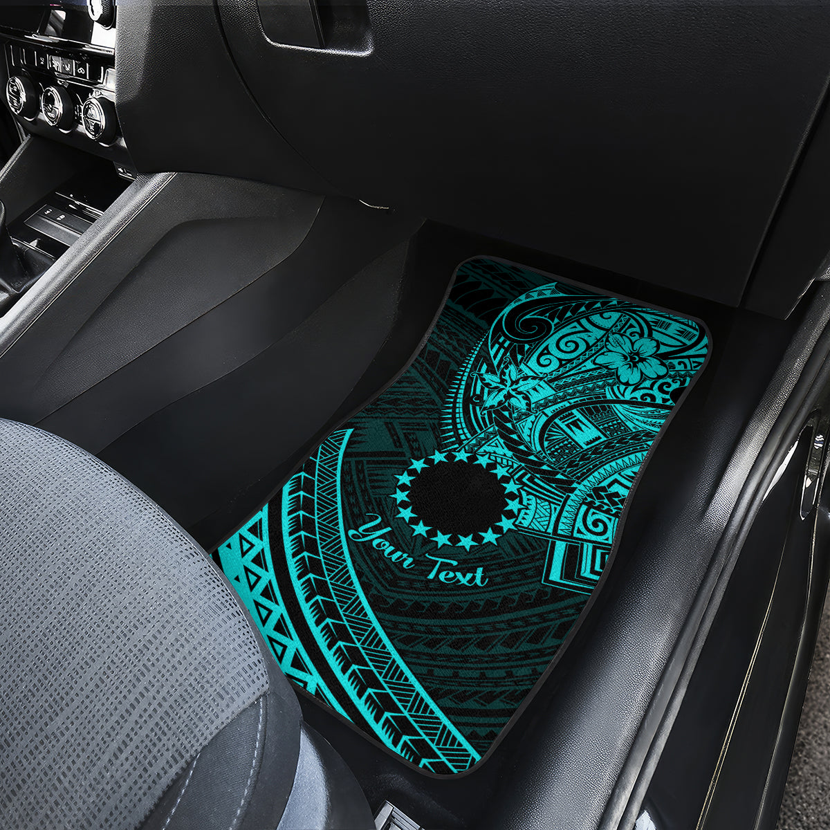Kia Orana Cook Islands Car Mats Circle Stars With Floral Turquoise Pattern LT01 - Polynesian Pride