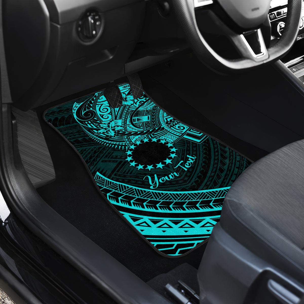 Kia Orana Cook Islands Car Mats Circle Stars With Floral Turquoise Pattern LT01 - Polynesian Pride
