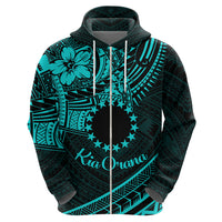 Kia Orana Cook Islands Hoodie Circle Stars With Floral Turquoise Pattern LT01 - Polynesian Pride